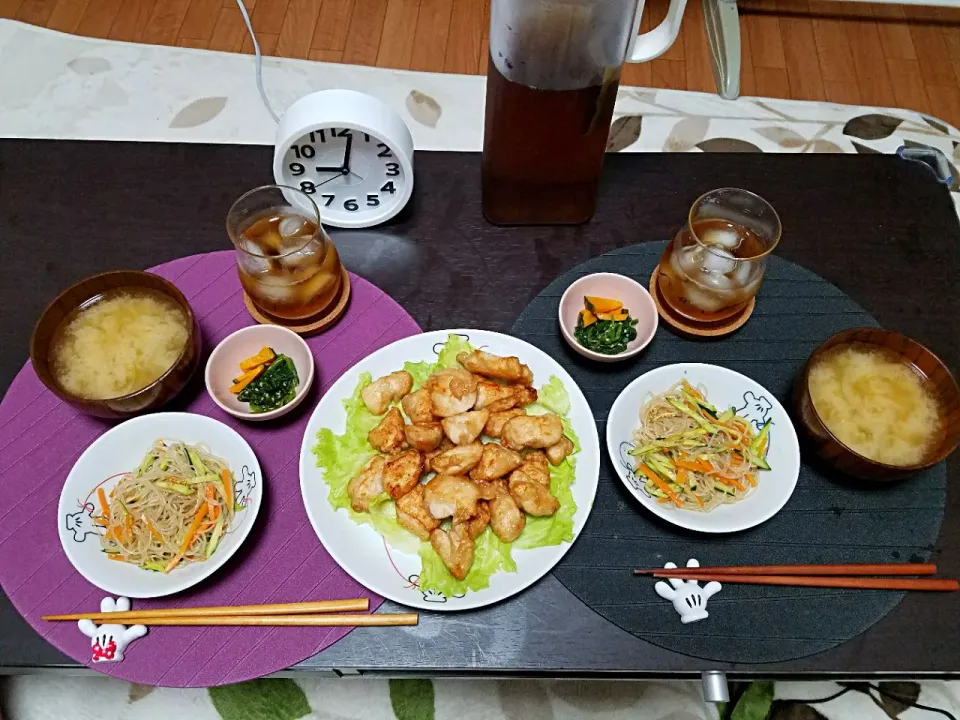 唐揚げ！春雨サラダ！ほうれん草ナムル！かぼちゃグリル🍴|みーさん