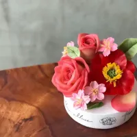 Snapdishの料理写真:Bean paste flowers decorated cake 
#flower #bean #handmade #realistic #花|Fat Bunny Kingさん