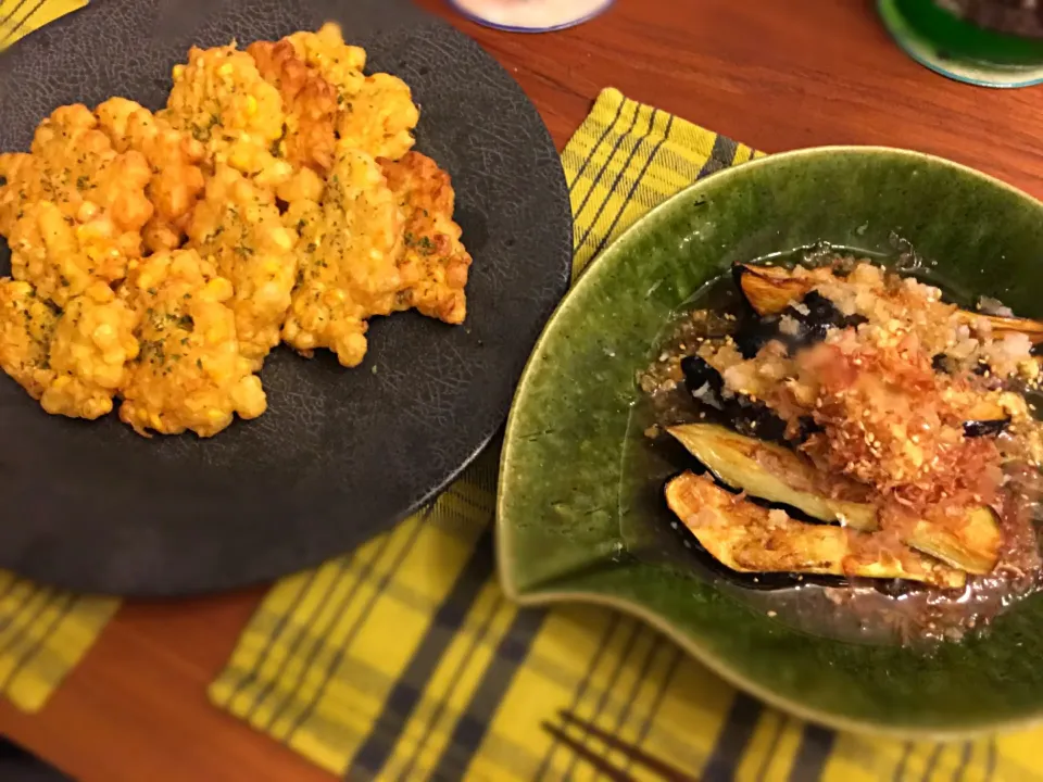 とうもろこしのフリッター カレー風味
茄子の揚げ浸し|美穂さん