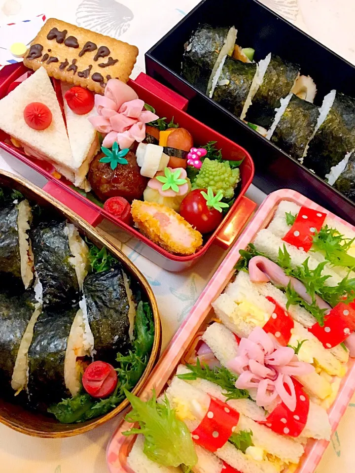 #お誕生日お弁当🍓 #サンドイッチ
#海苔巻きお弁当🌺|Yuki Kawasumiさん