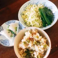 豆ごはん！
水餃子添え|すずくさん