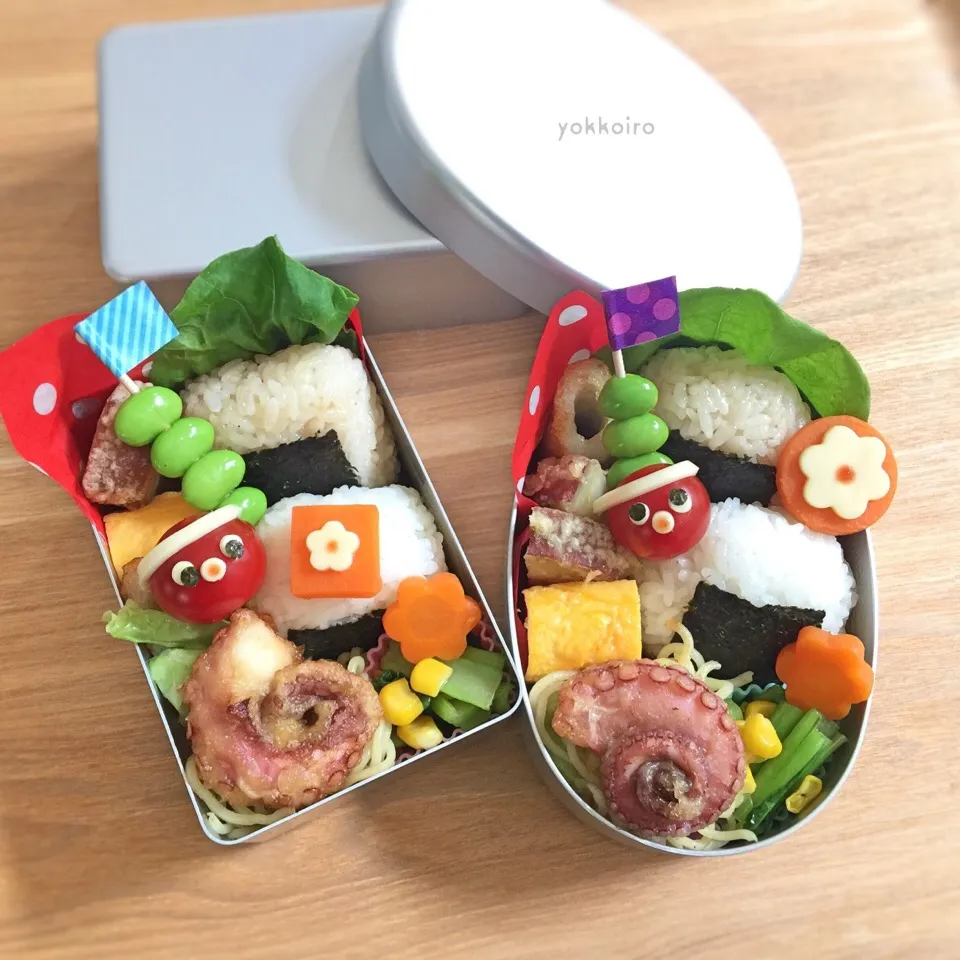 Snapdishの料理写真:タコ弁当♩げそ揚げ&パスタ☆|yokkoiroさん