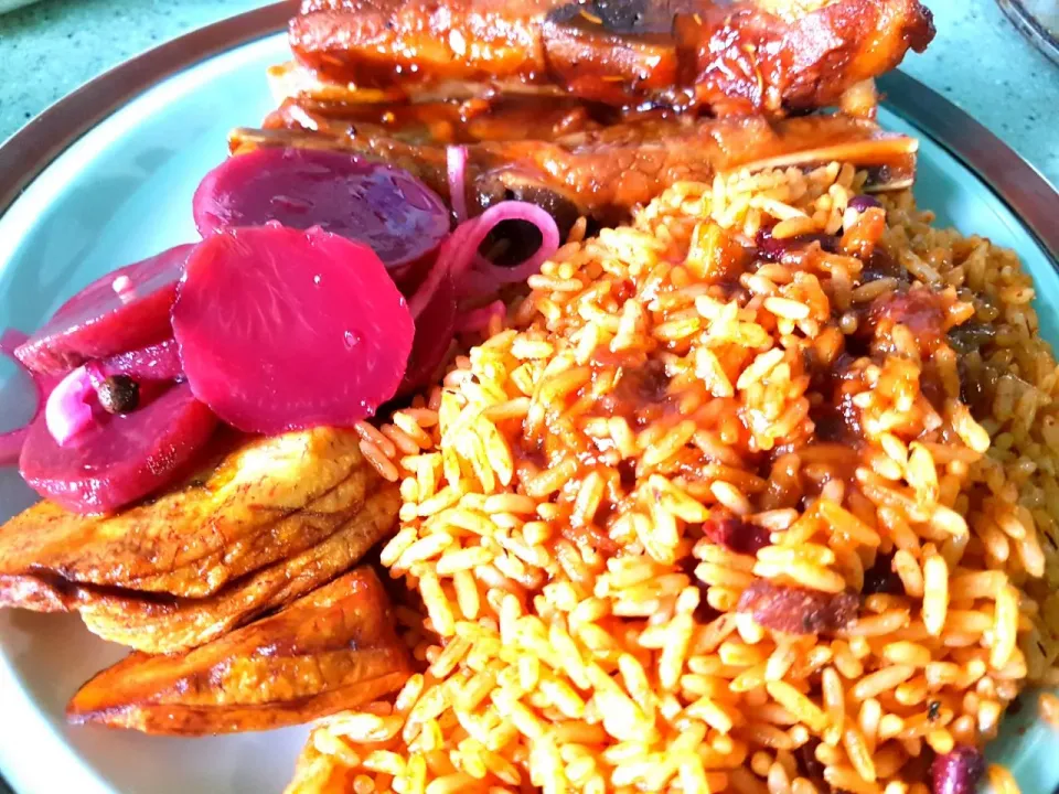 Red Kidney Beans n Rice Barbeque Ribs Pickled Beets and Fried Plantains.|Juan Simmsさん