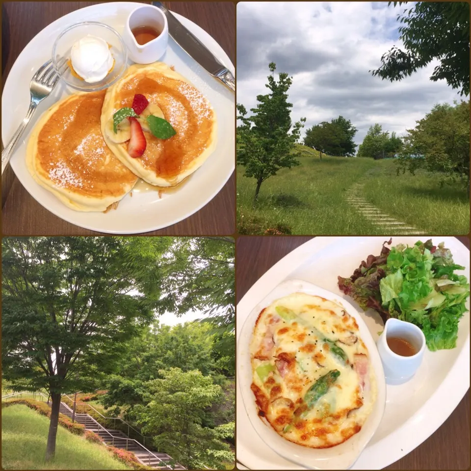 Snapdishの料理写真:6/12❤︎お休みの旦那さんと珈琲店でランチ❤︎
・リコッタパンケーキ
・アスパラとベーコンの高菜ドリア|Makinsさん