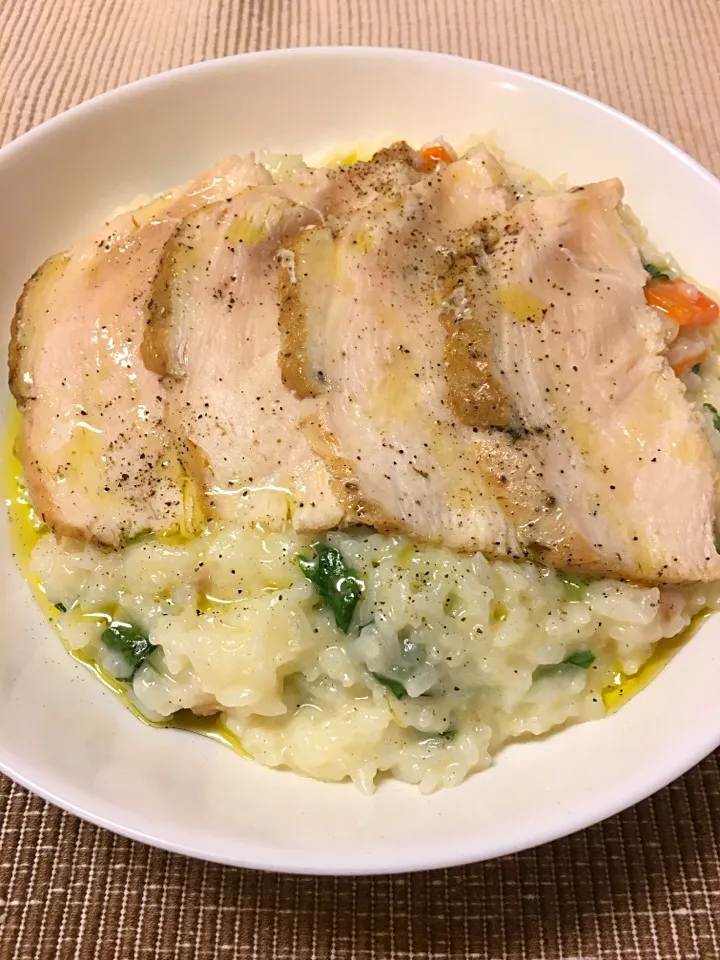 Vegetables Risotto with Grilled Chicken ”野菜のリゾット、鶏胸肉のグリル添え”|Go Satoさん