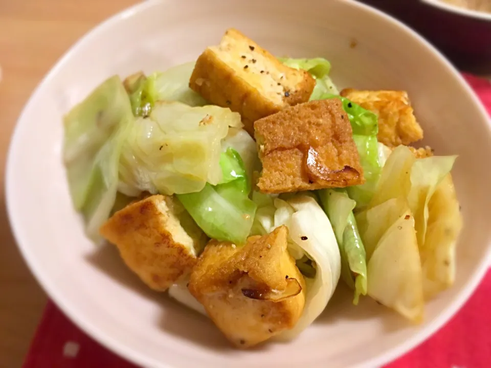 厚揚げキャベツめんつゆ炒め|tsunomeさん