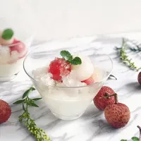 Snapdishの料理写真:Lychees,watermelon,coconut cream,lemongrass granita|rick chanさん