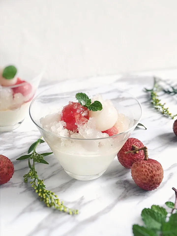 Snapdishの料理写真:Lychees,watermelon,coconut cream,lemongrass granita|rick chanさん