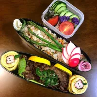 亭主殿のお弁当🍱 
牛肉の山椒煮とりんごちゃん🍎卵