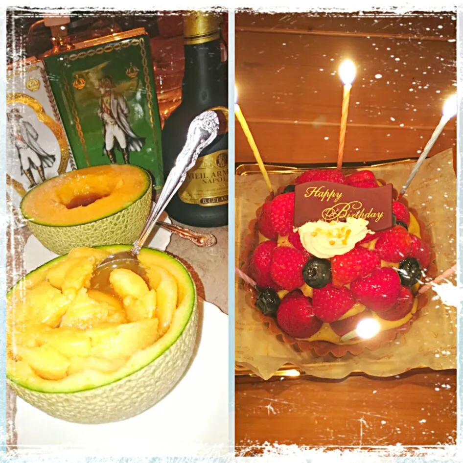 Snapdishの料理写真:✨🎉Birthdayケーキ🎂 と ナポレオン＆メロン🍷🍸🍹で
お祝い✨🎉|yucaxxxさん