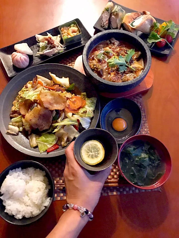 Today's Dinner🍴前菜･麻婆豆腐&茄子･回鍋肉w/生卵･白飯･白菜の中華ｽｰﾌﾟ|🌈Ami🍻さん