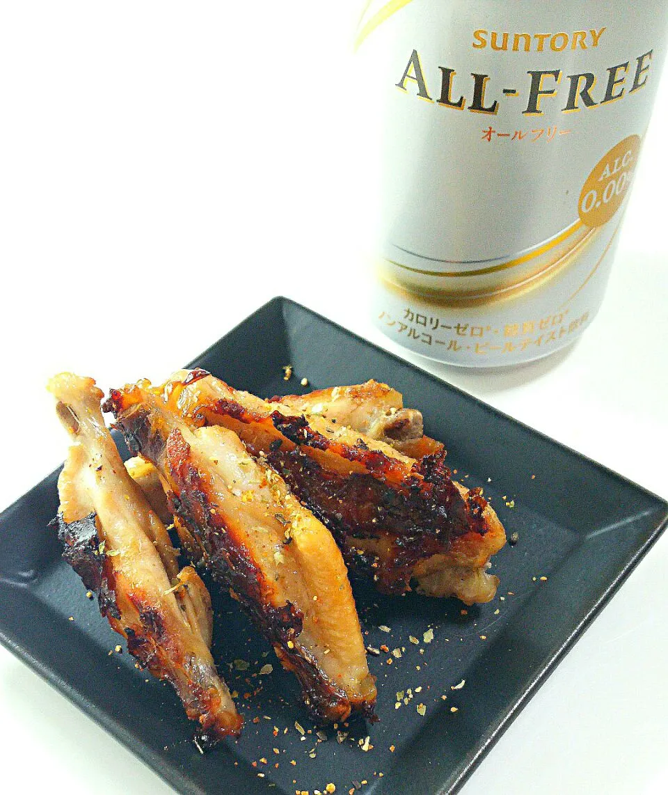 Grilled Chicken wings with pepper 照焼き手羽中、あじめ胡椒がけ おつまみ うちごはん おうちごはん オールフリー|まめさん