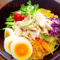 Snapdishの料理写真:蒸し鶏の明太子クリームサラダパスタ🍱٩(*˘ ³˘)۶❤