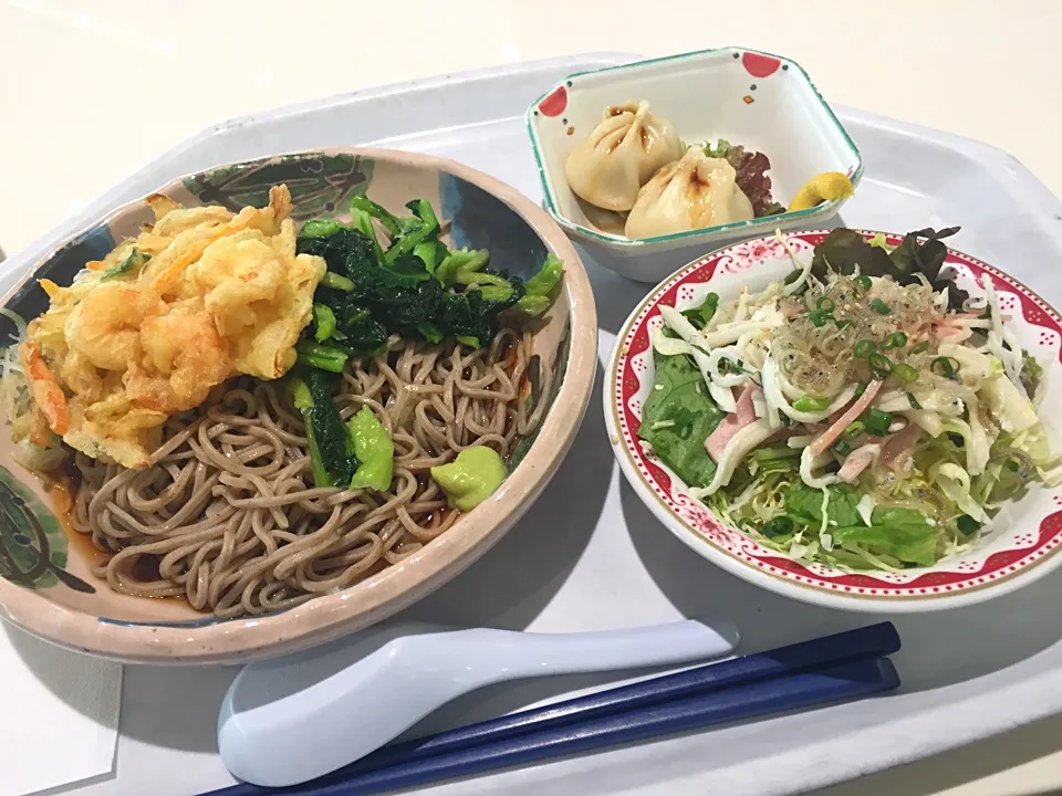 冷やしぶっかけ蕎麦、海老かき揚げ、青菜、しらすとシソ大根サラダ|Tadahiko Watanabeさん