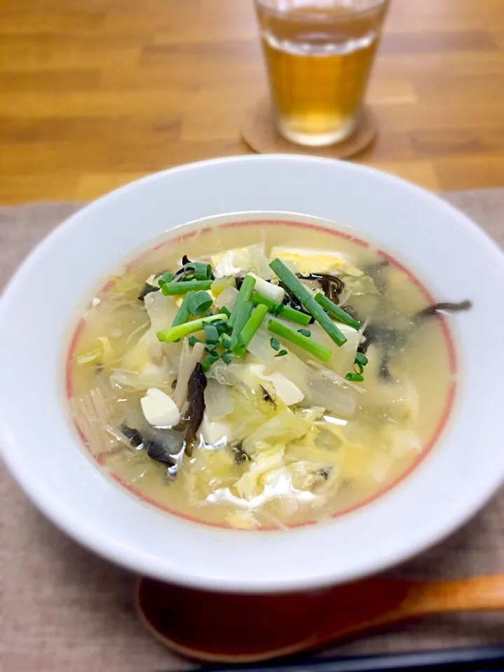 自家製なめたけスープ+豆腐と玉子のかきたま風(o⁰⊖⁰o) #展開料理|morimi32さん