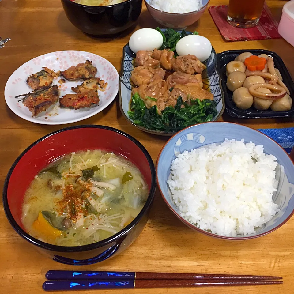 鶏チャーシュー風、鯖へしこ、みそ汁*\(^o^)/*|すかラインさん