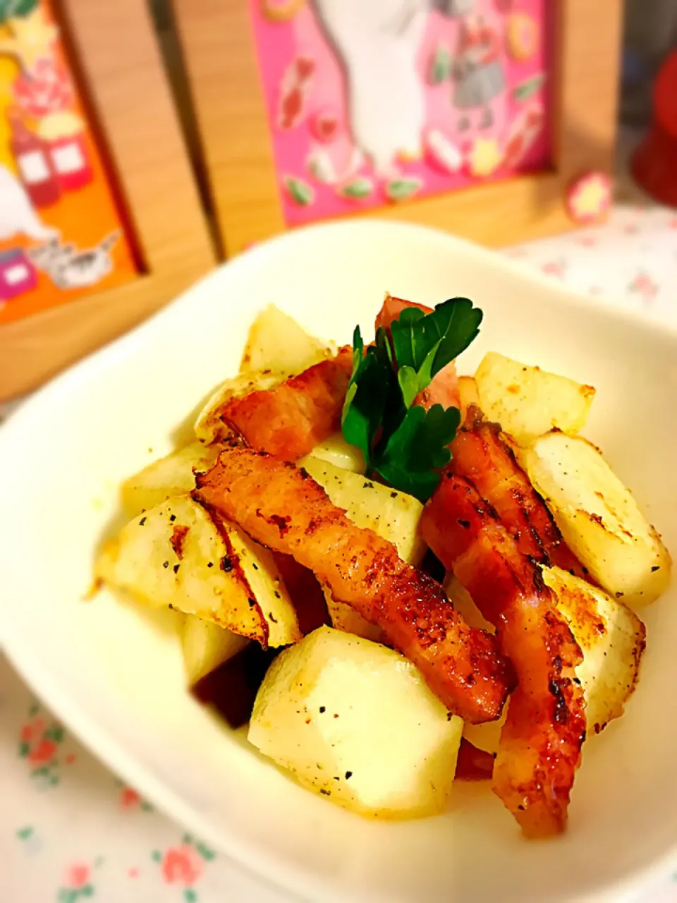 かぶと厚切りベーコンのアーリオオーリオ風🥓(・ω・)|ちゃーさん