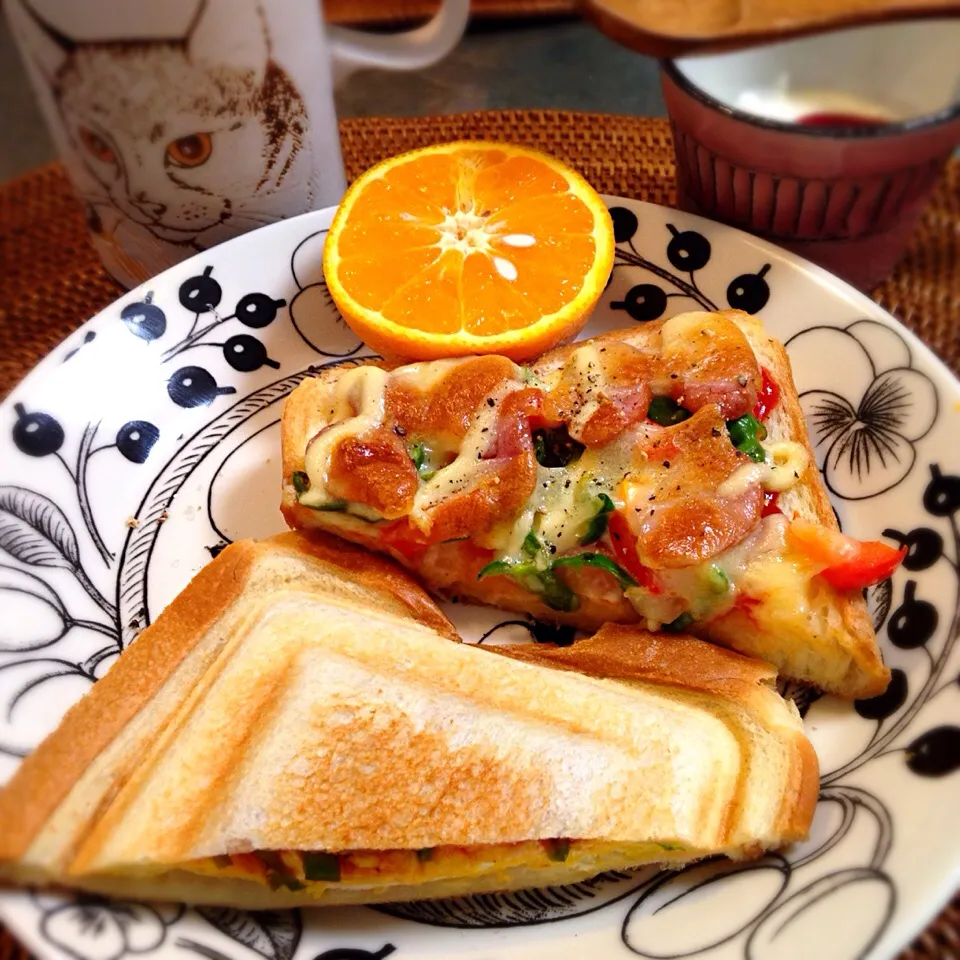 ホット卵サンドとピザトーストで朝ごぱん(´∀｀)|nao子さん