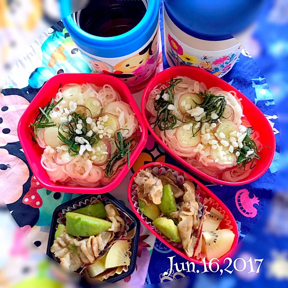 今日の#女子中学生弁当 は、そうめんとアボカド焼肉|Hiroko Kさん