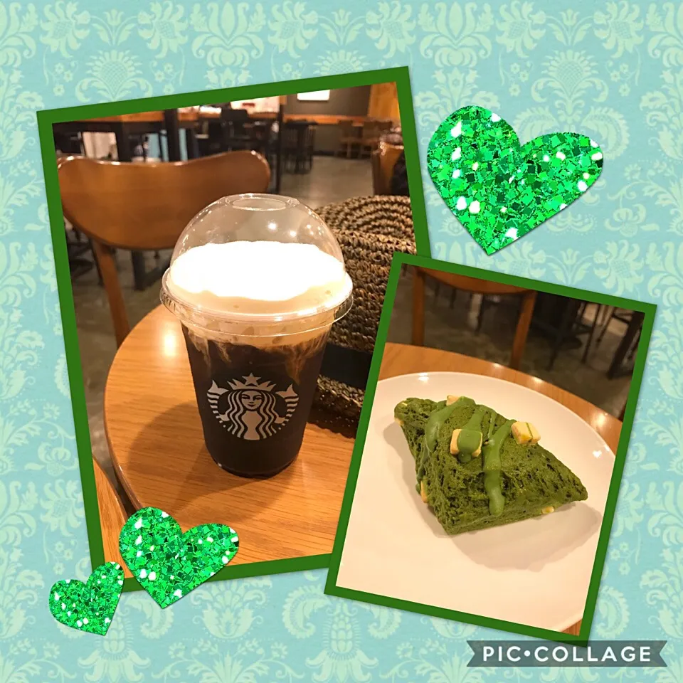 Cold Brew Coffee with Hazelnuts Flavoured Syrup & Whipped Cream // Matcha Scone #starbucks #starbuckscoffee #frappuccino #piccollage|ModischStudioさん