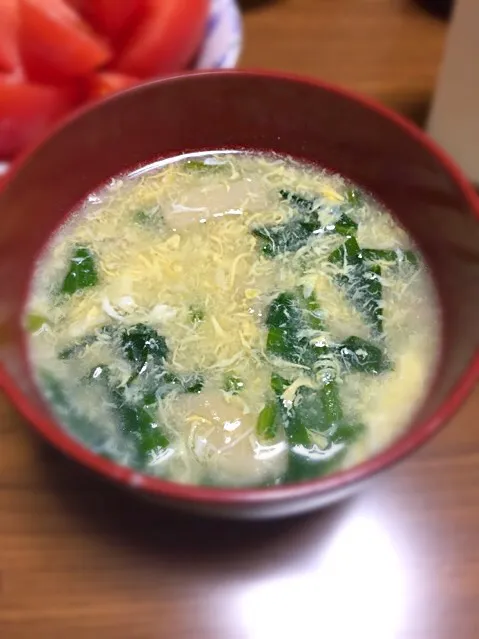 Snapdishの料理写真:ほうれん草と卵の中華スープ|Mikamuraさん