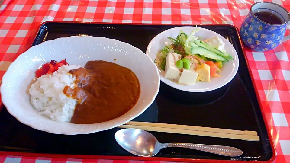 本日の賄い❤(奥さん手作りスパイシー🍛＆豆腐サラダ)|かぴかぴさん