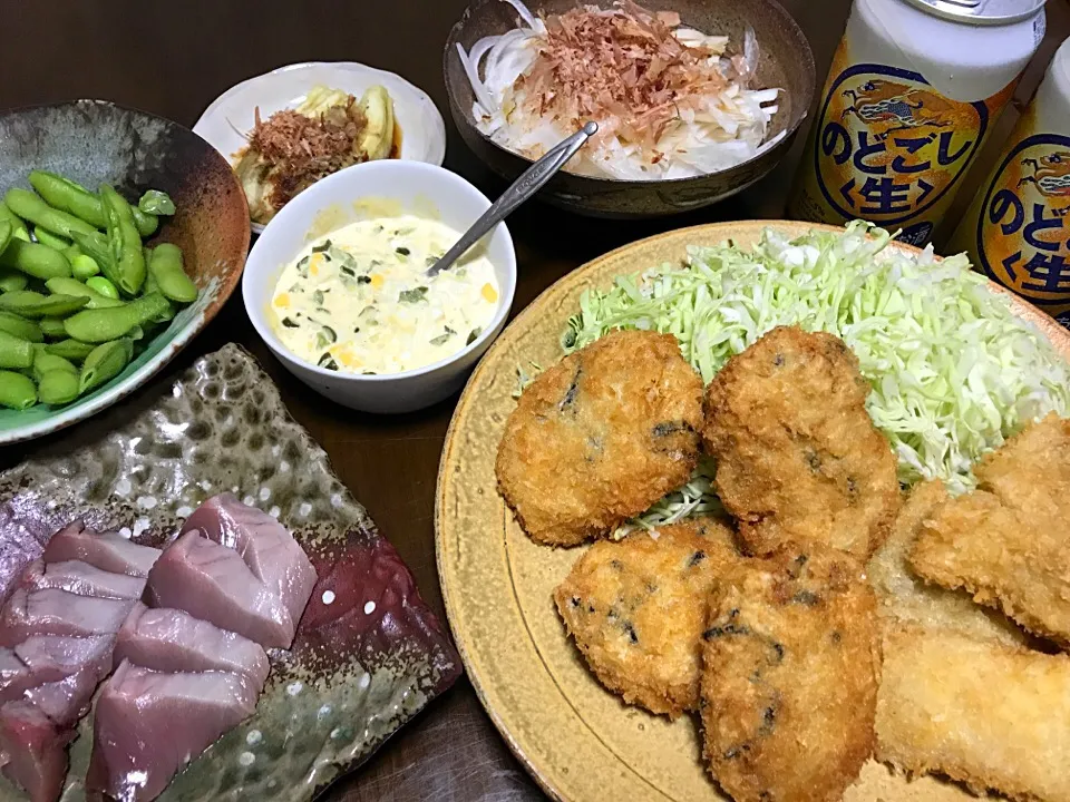 Snapdishの料理写真:2017.6.17 ひじき入り豆腐フライ🍻🍻🍻|ゆみずさん