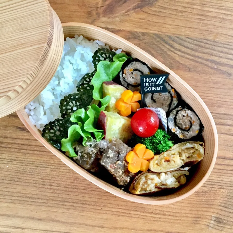 chiaki3さんの料理 娘のお弁当 鳥ひき肉のくるくる海苔巻 6/21 お弁当🍱|カタツムリさん