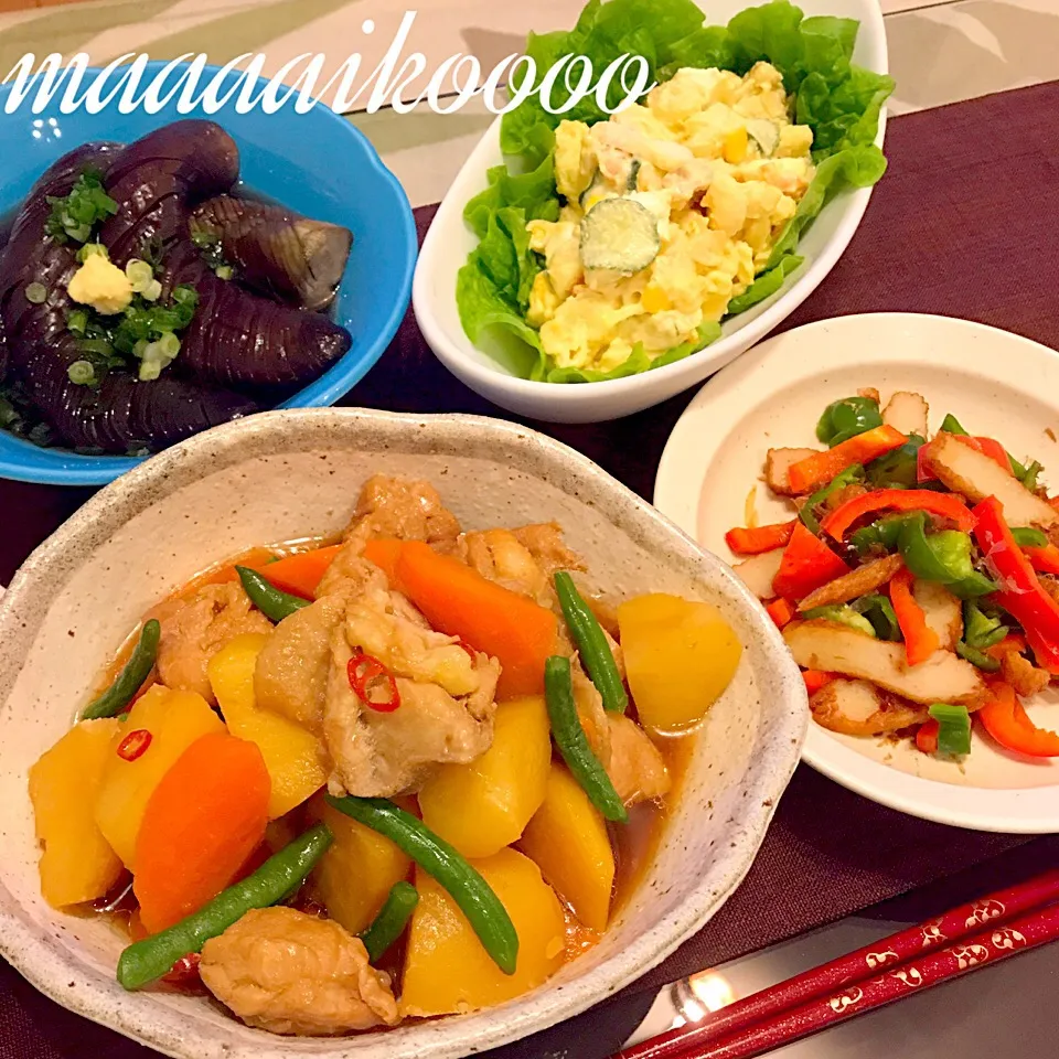 鶏じゃが✴︎パプリカのおつまみ✴︎ポテマカサラダ✴︎冷やし茄子|マイコさん