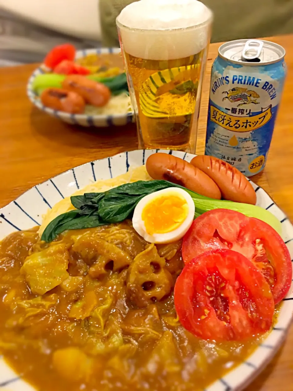 昨夜の野菜スープのリメイク。
そうめんカレー！|なかじー。さん