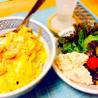 親子丼 ナスとトマトの生姜サラダ ポテトサラダ|はるなさん