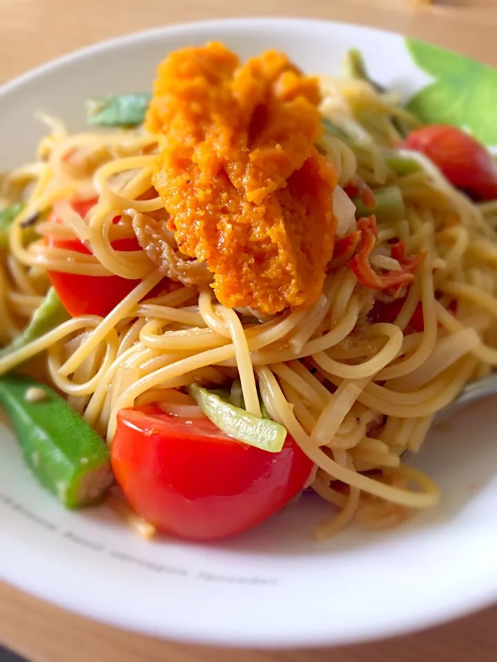 アマランサス野菜パスタ🍝と人参ソース

#つぶつぶ料理|ゆんみさん