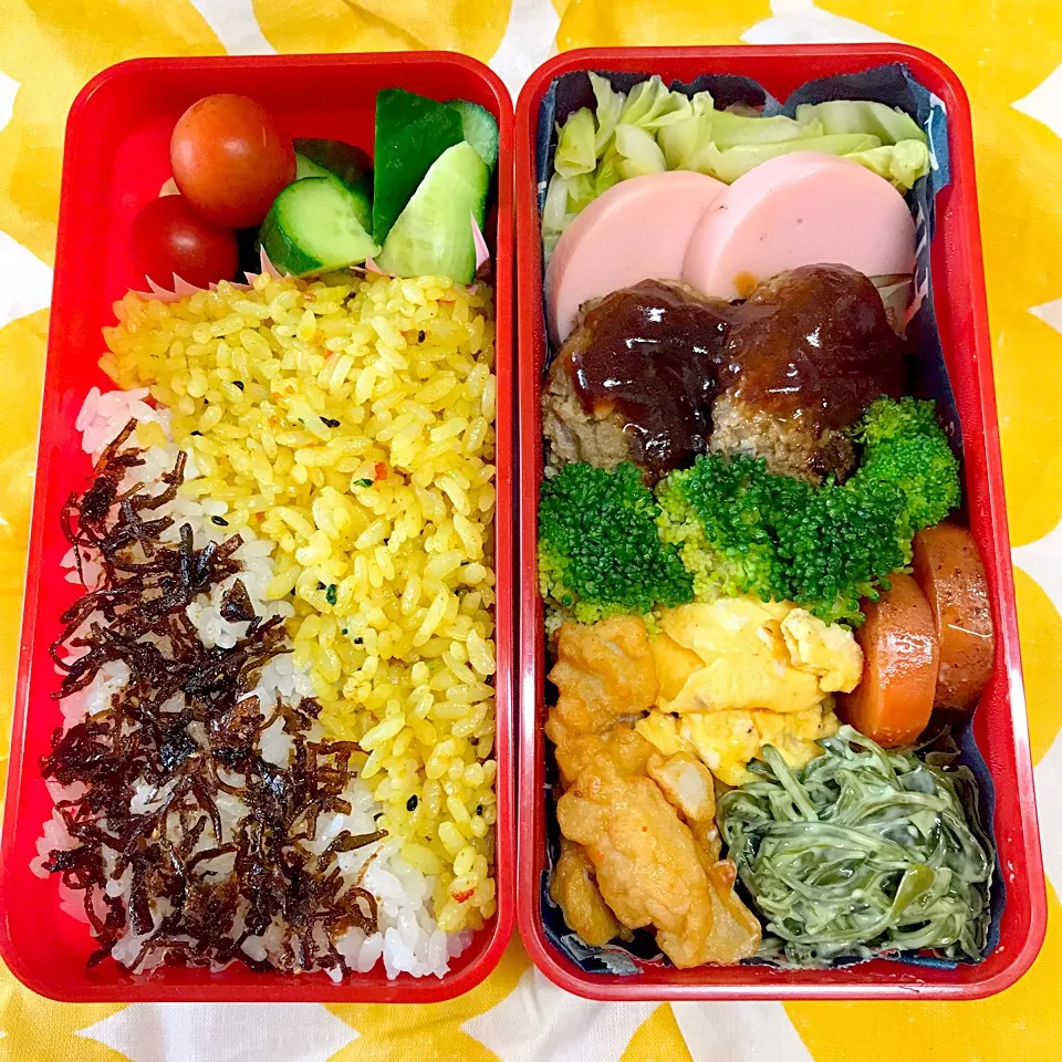 #今日の高一男子弁当 ハンバーグとカレーピラフ|Shee Sunさん