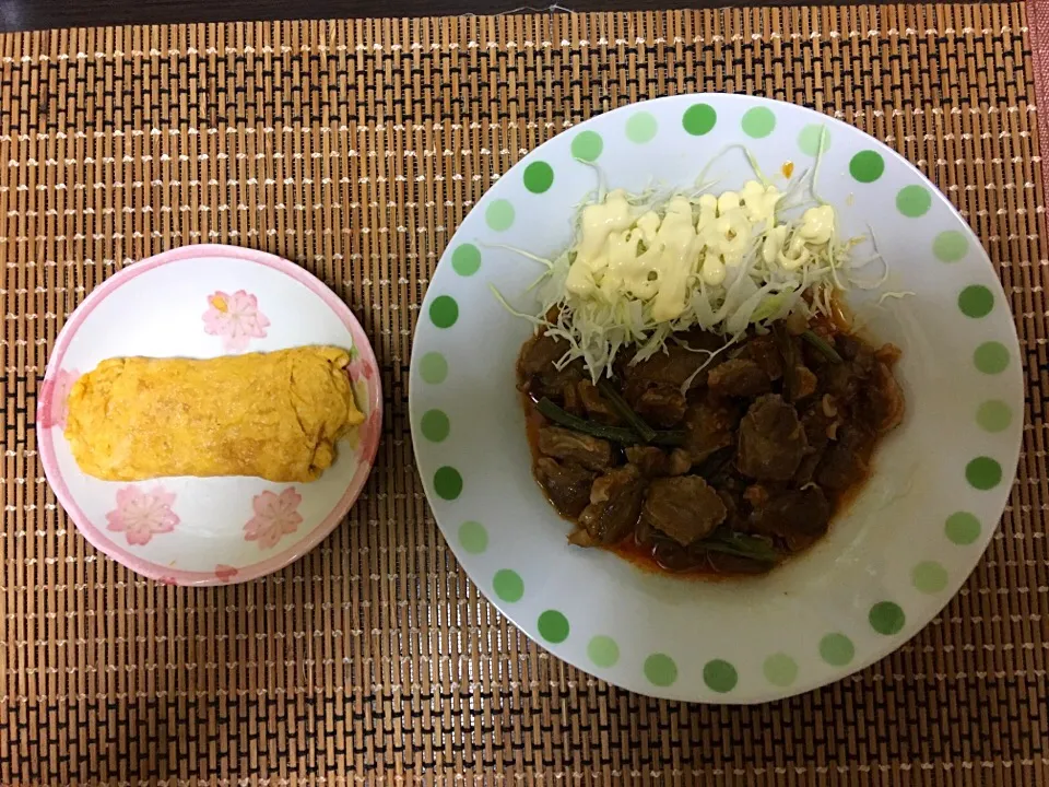 豚バラ焼肉•卵焼き|ばーさんさん