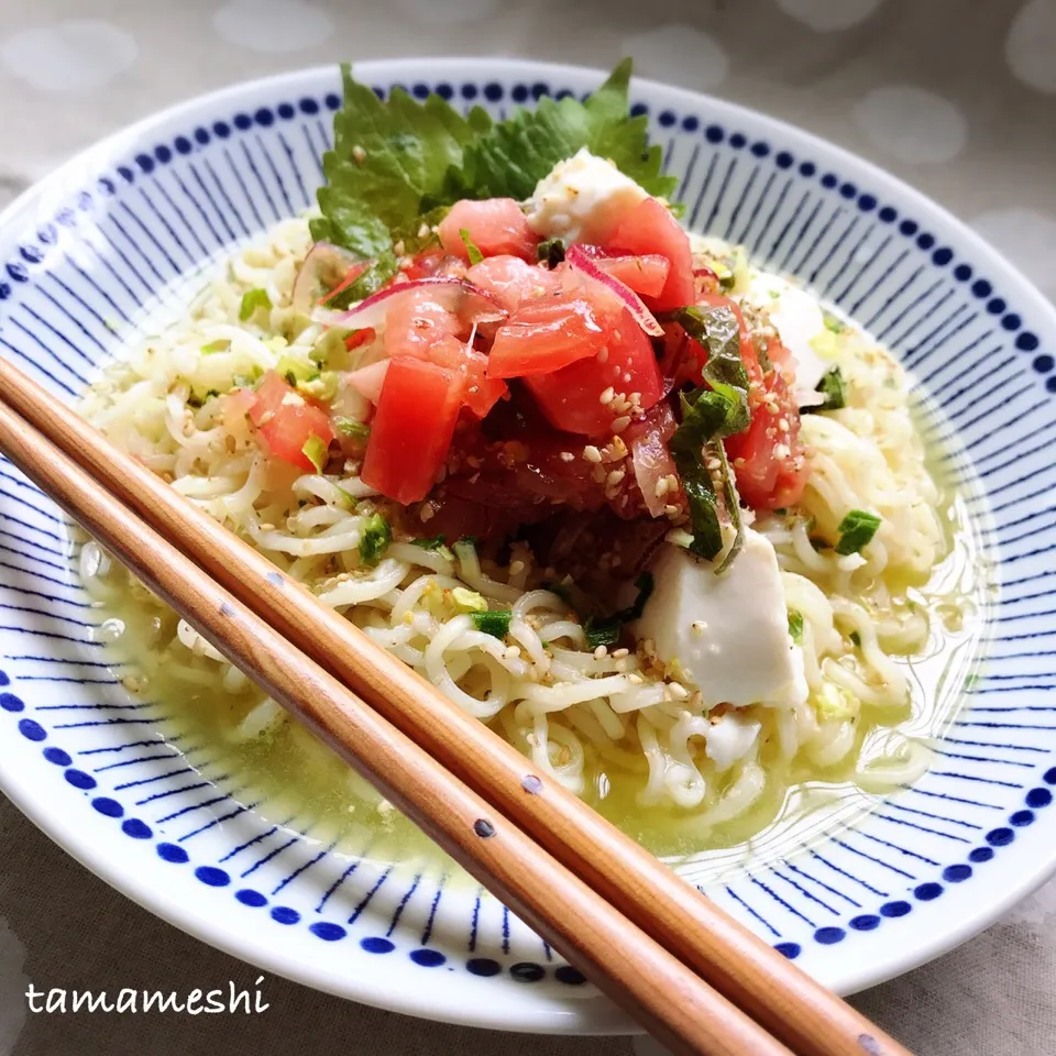 まるまさんの料理 トマトと豆腐の和風サラダで 冷やしらーめん|tamaさん