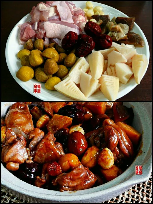 Snapdishの料理写真:braised chicken with chestnuts, mushrooms and bamboo shoot|steven z.y.さん