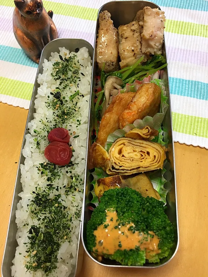 カジキソテー 豆苗と舞茸の炒め 卵焼き さつま揚げ煮 ブロッコリー弁当。|Kumiko Kimuraさん