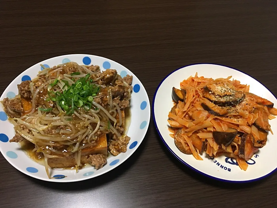 ナスのアラビアータ#ひき肉ともやしのあんかけ揚げ豆腐|はっしーさん