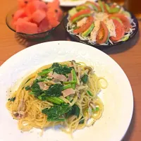 ベーコンとほうれん草のスパゲティー🍝|ゆりりさん