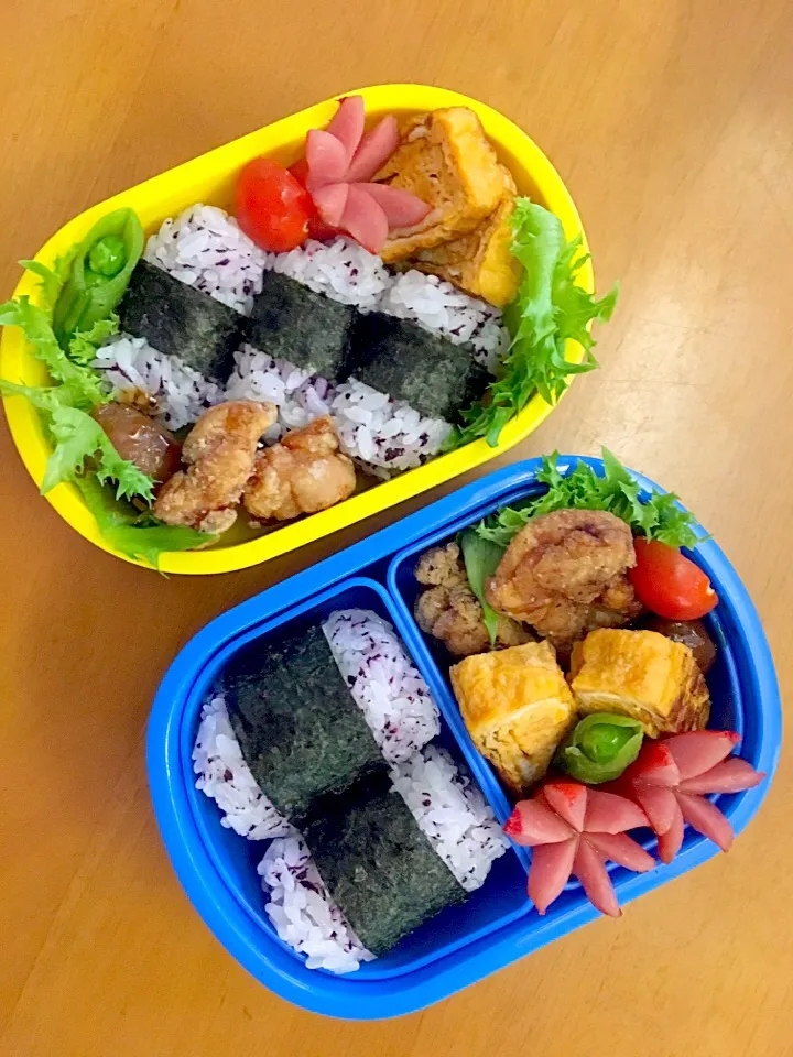 保育園児2人ぶんのお弁当🍱
・ゆかりおにぎり
・鳥の唐揚げ
・卵焼き
・たこさんウインナー
・ミートボール

#お弁当
#保育園弁当 
#お弁当の日
#手作り 
#ランチボックス 
#子どものお弁当
##弁当|ryo.ythさん