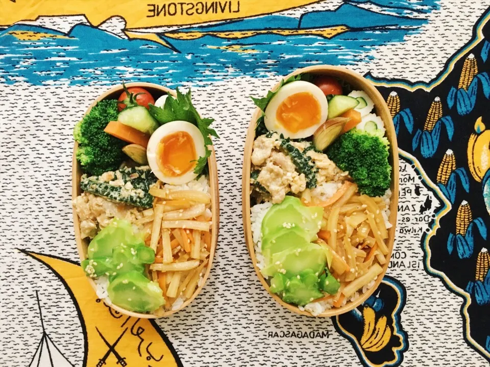 Snapdishの料理写真:ブロッコリーの芯のナムルと大根の皮のキンピラをのせた節約弁当|omatsuさん