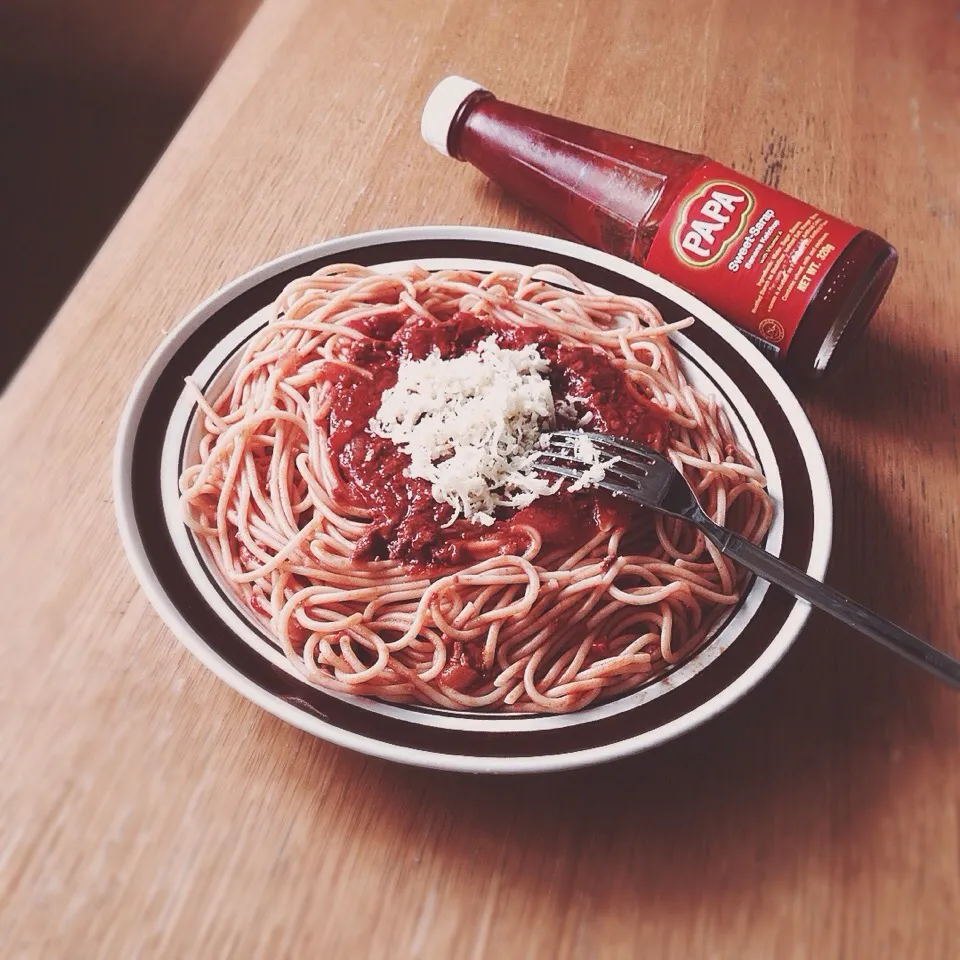 Snapdishの料理写真:バナナケチャップで作るミートスパゲティ🍝
(旦那chaN作)|Imanaka Yukikoさん