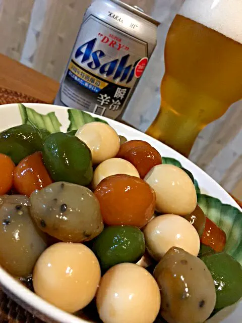 玉こんにゃくとうずらの卵の炒め煮でとりあえずお疲れ乾杯😋✨🍻🎶|アイさん