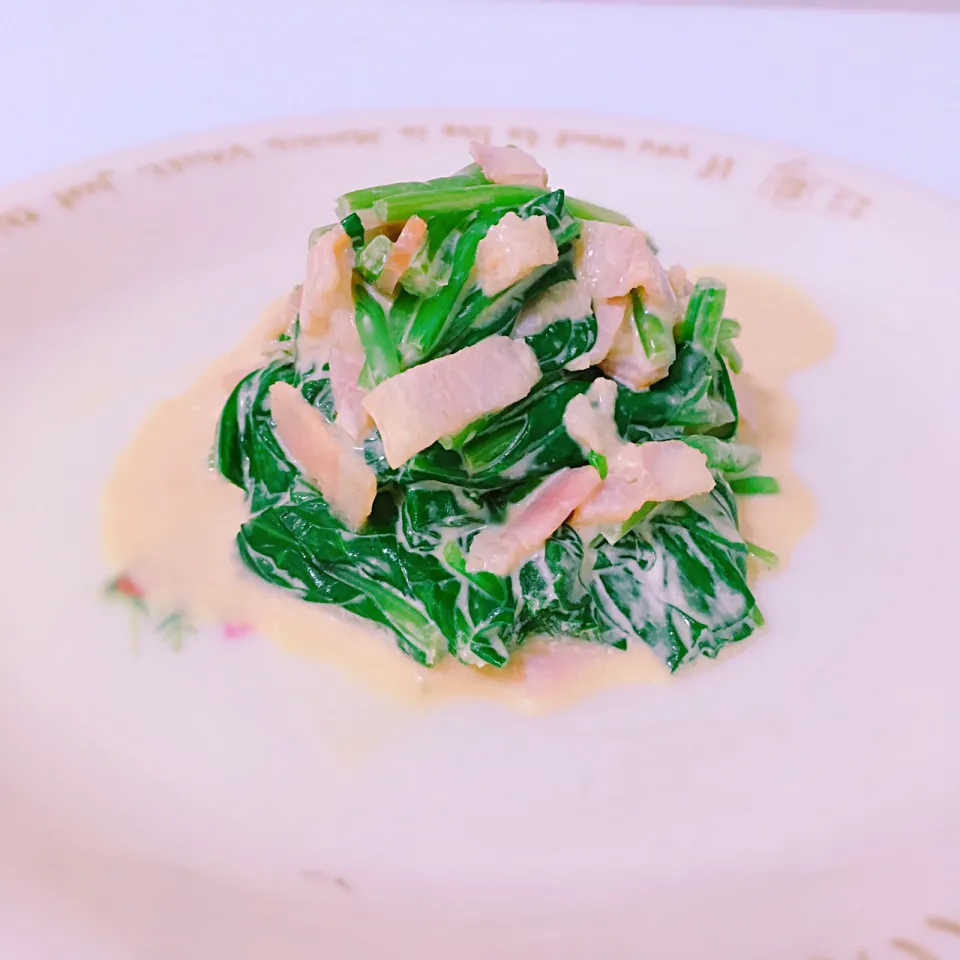 Spinach and bacon in sweet brawn sauce|Yukiさん