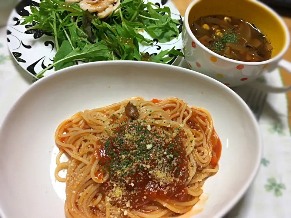 ミートソーススパゲティと焼き玉ねぎのスープ|こいちさん