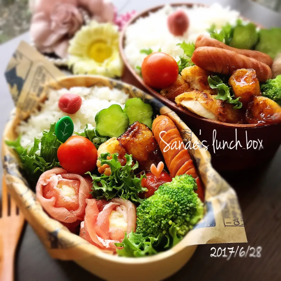 Snapdishの料理写真:今日のお弁当 ポテサラ生ハムの薔薇|さえちゃんさん