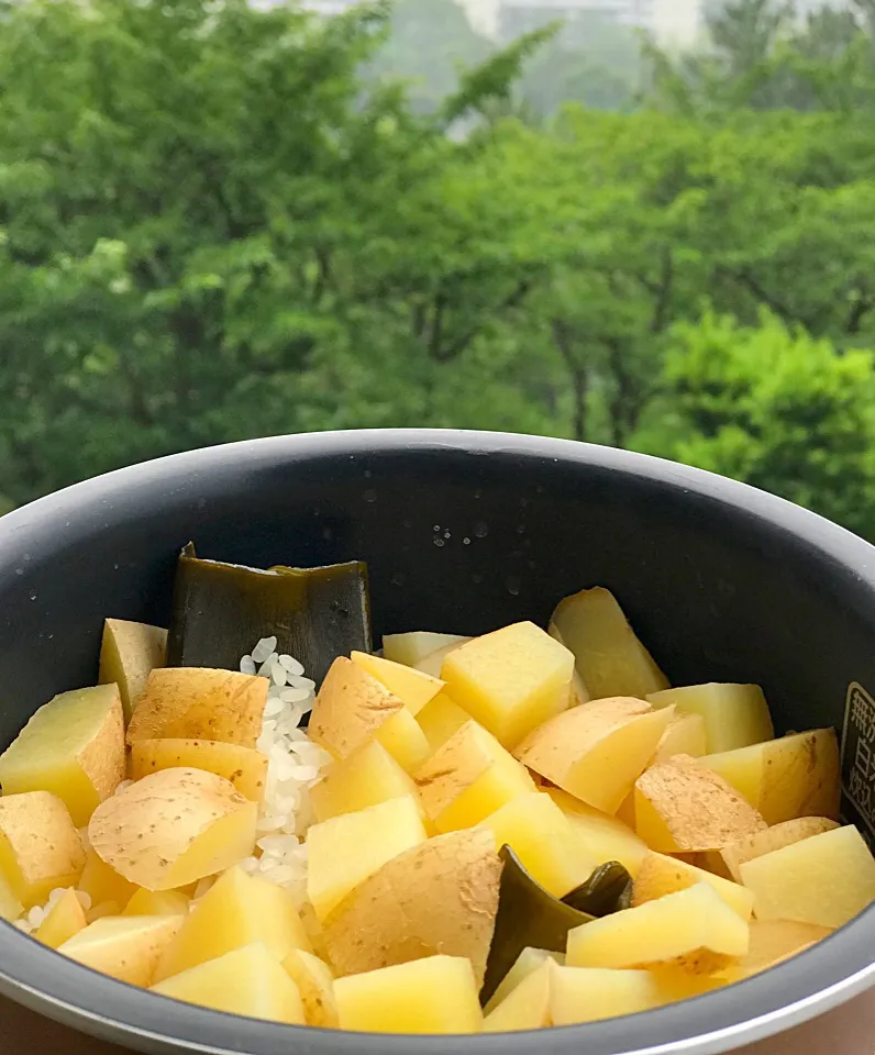 ヨッチャンさんの料理 採れたて新じゃが皮ごとご飯🍚✨ 皮の香りがたまらない😍💕|シュトママさん