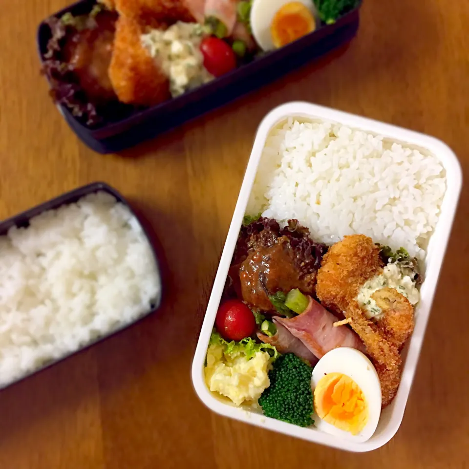 ハンバーグとフライのお弁当#オベンタグラム #お弁当 #ハンバーグ|ゆかりさん