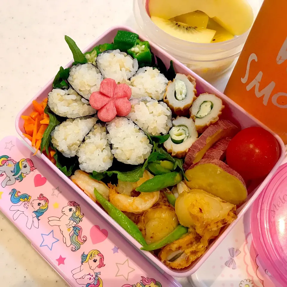 Snapdishの料理写真:今日の#お弁当
えび、帆立、アスパラバター醤油いため|chikasdayさん