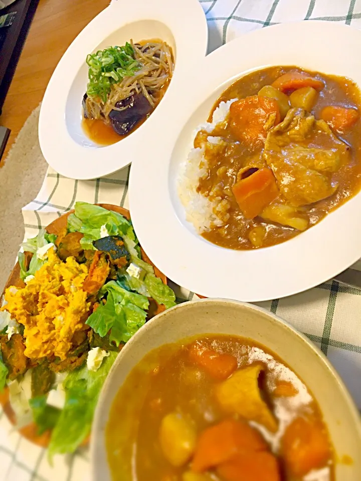 カレーとなすのもやしあんかけ|あっきーぬさん